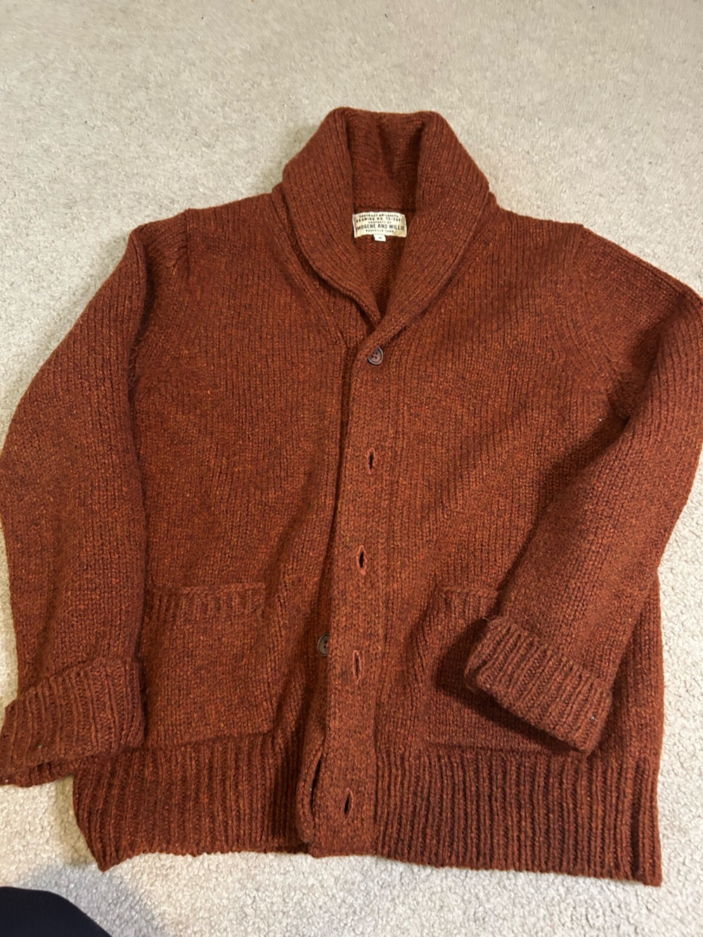 IMOGENE + WILLIE rust 100% wool Beckett Cardigan Sweater shawl collar USA medium